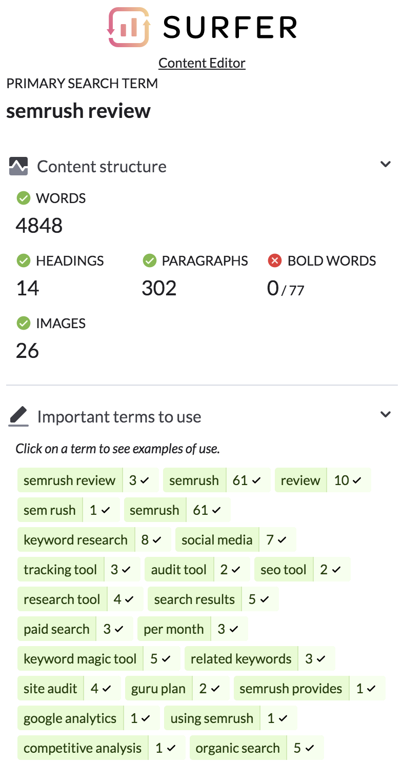 Surfer Editor Seo Content Keyword Suggestions