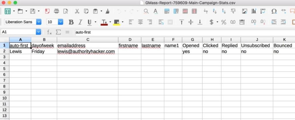 GMass reports exported in CSV