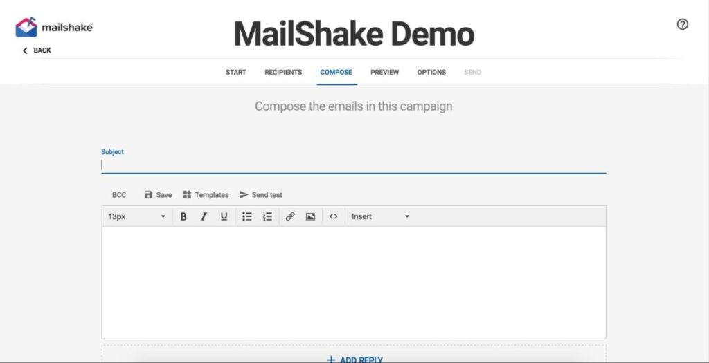 MailShake user interface