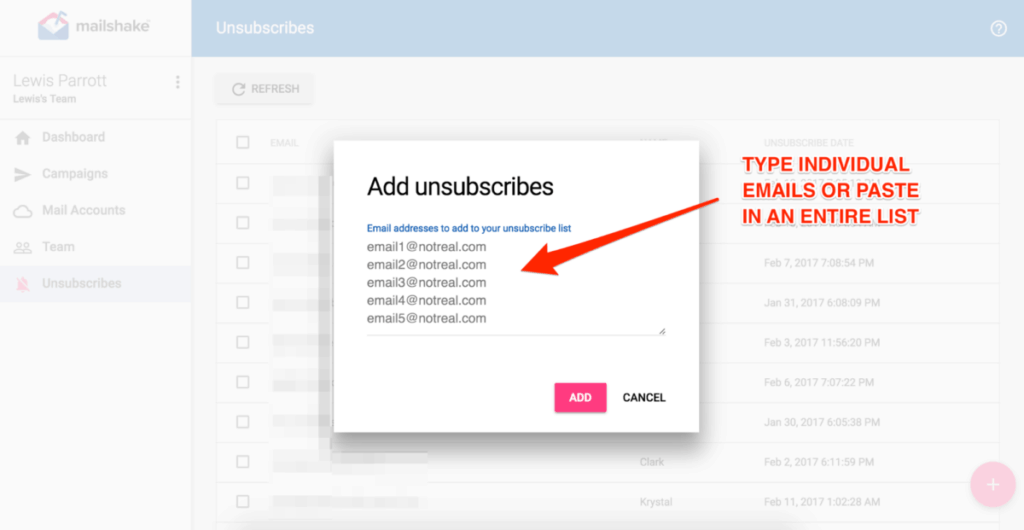 Mailshake Add Unsubscribes