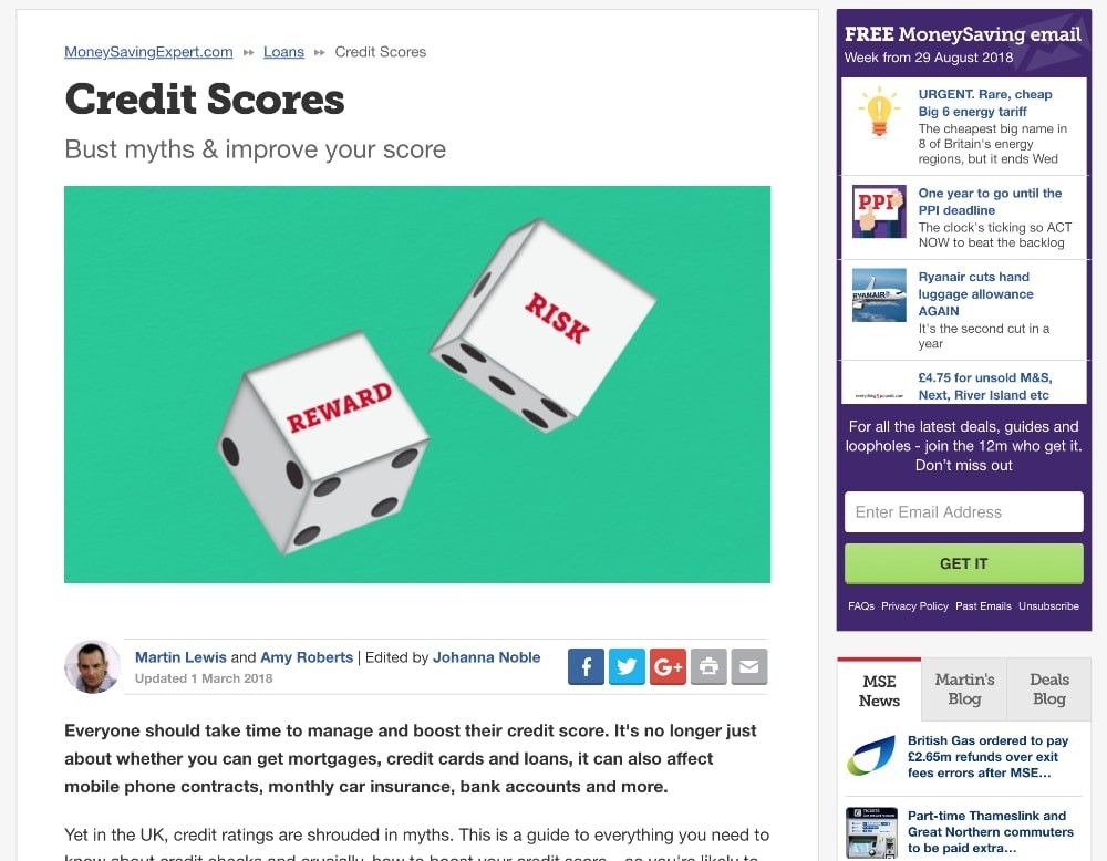 MoneySavingExperts.com Credit Scores