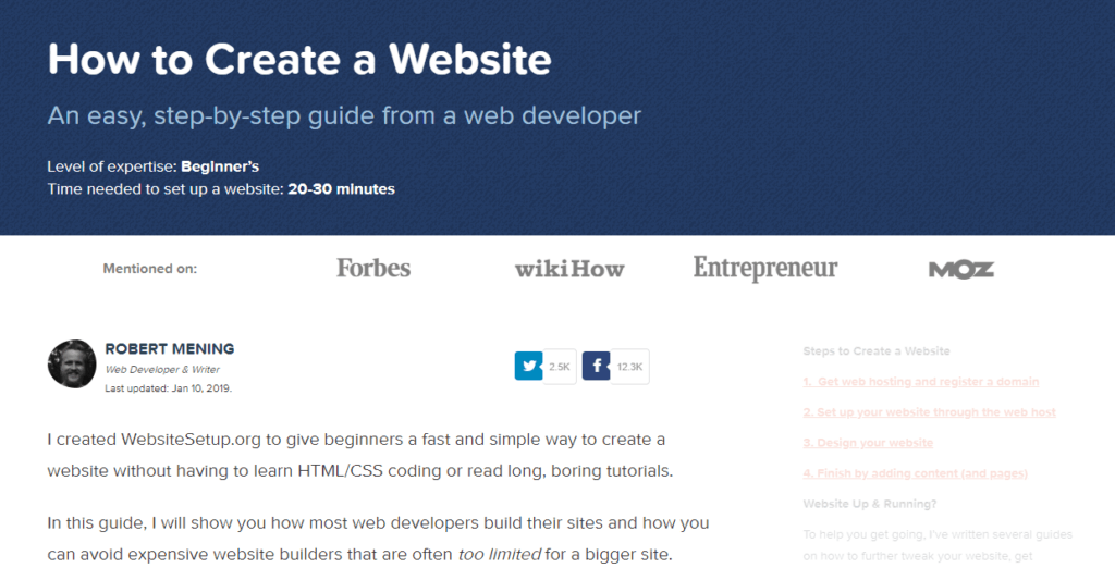 WebsiteSetup homepage