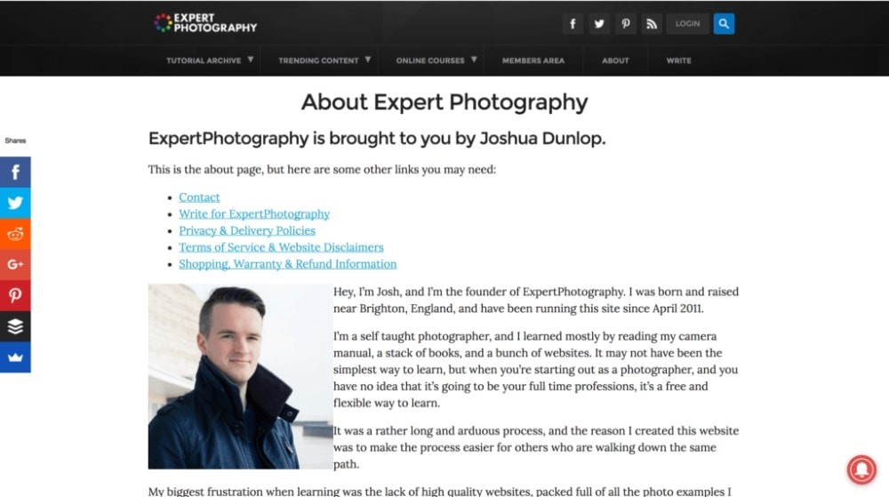 Josh features in articles and videos on Expert Photogrpahy