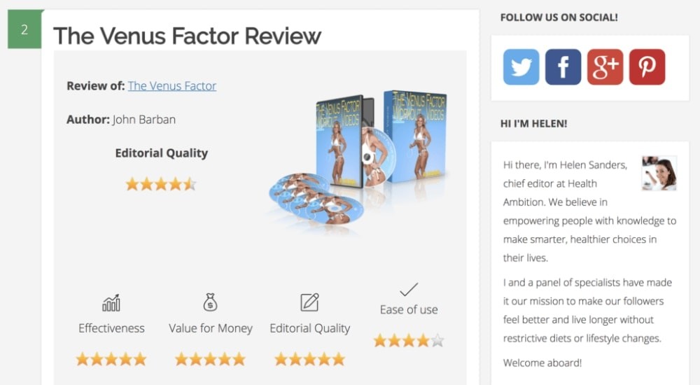 The Venus Factor review on Health Ambition