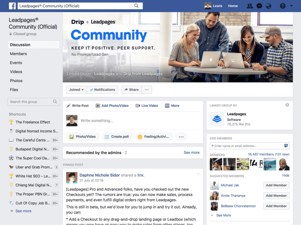 Drip Leadpages Community Facebook Group