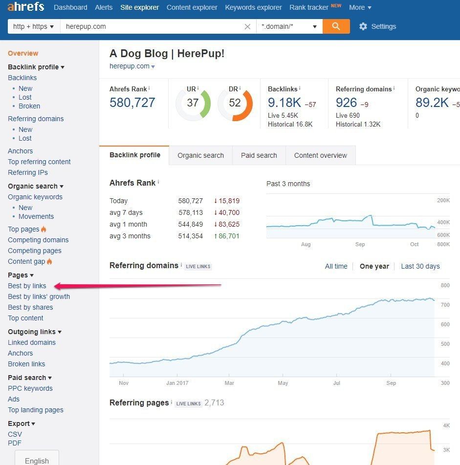 Ahrefs Pages by Links