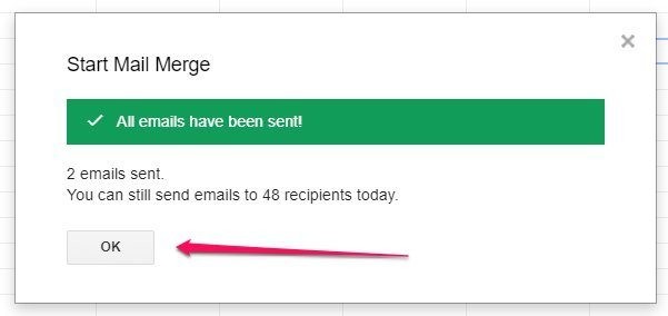 YAMM Email Merge Confirmation