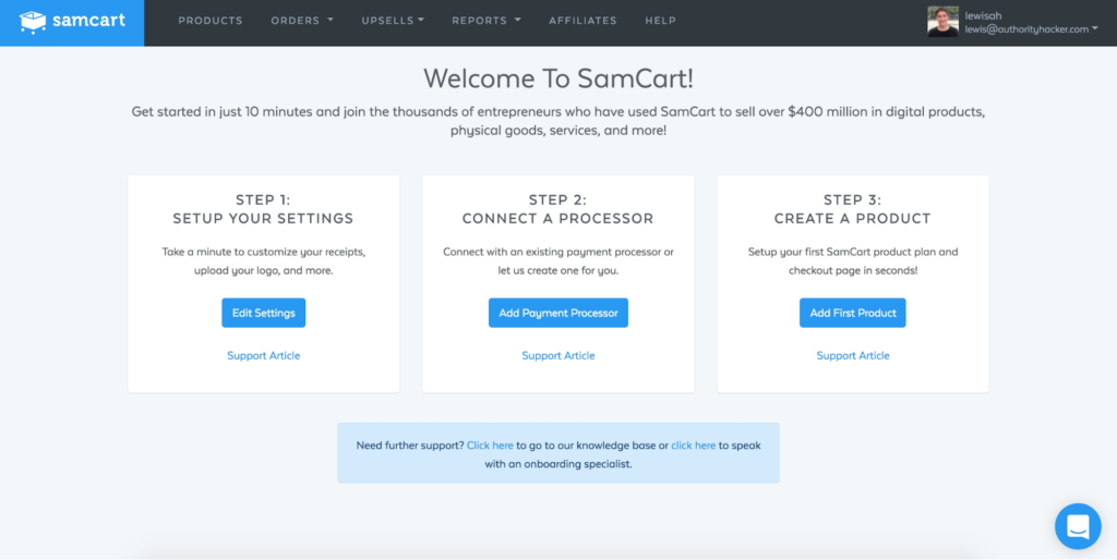 SamCart 3-Step Setting Up Process
