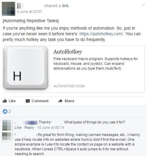 AH Pro Facebook group Update example