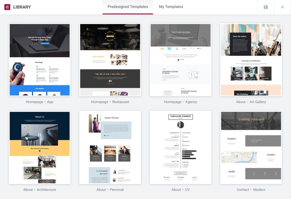 Elementor Page Builder Predesigned Templates