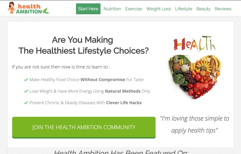 HealthAmbition.com branding before redesign