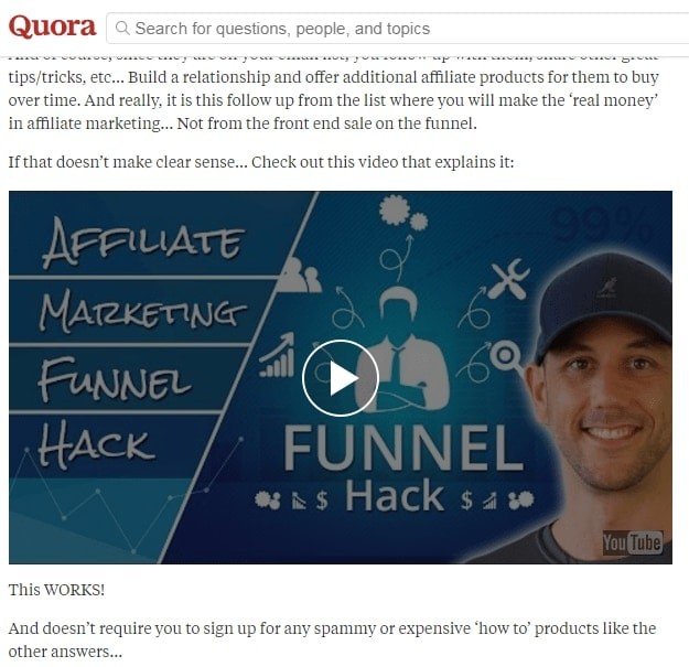 Quora Affiliate Marketing video answer from Miles Beckers
