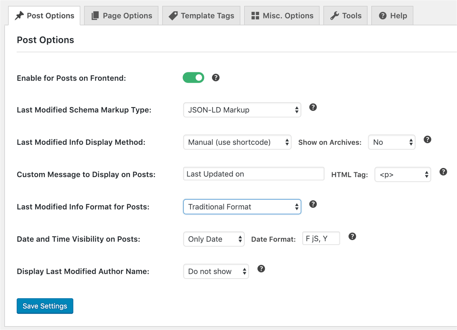 wp last modified info settings