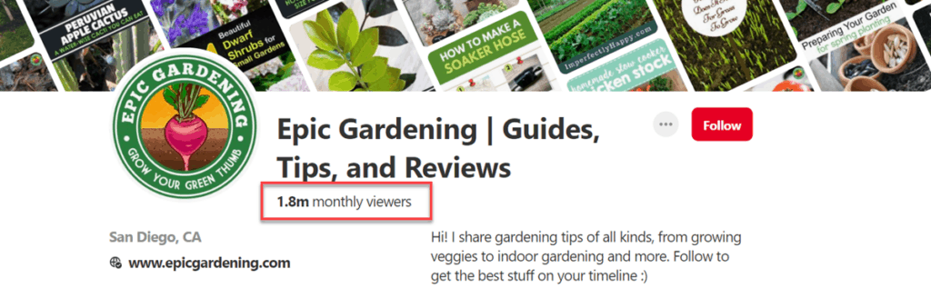 Epic Gardening Pinterest Monthly Viewers