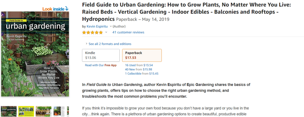 Urban Gardening Book On Amazon