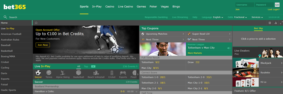 Bet365 Homepage Screenshot