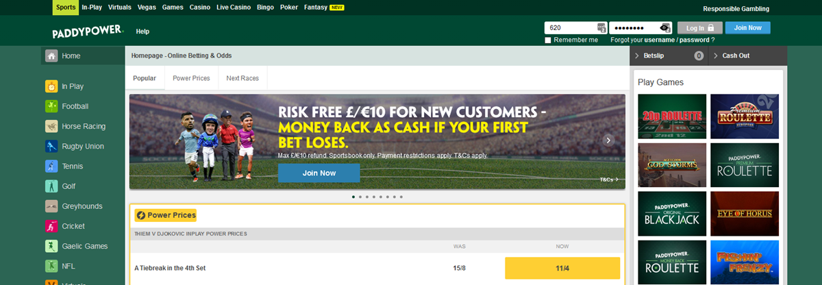 Paddy Power Homepage Screenshot