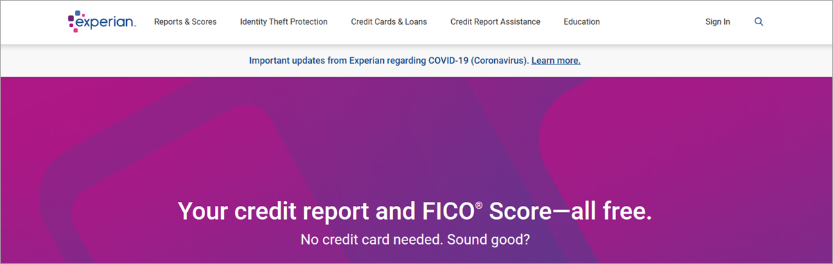 experian homepage screenshot