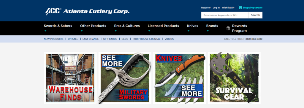 Atlanta Cutlery Homepage Screenshot