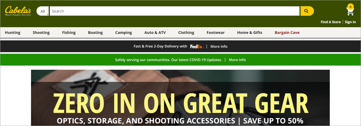 Cabelas Homepage Screenshot