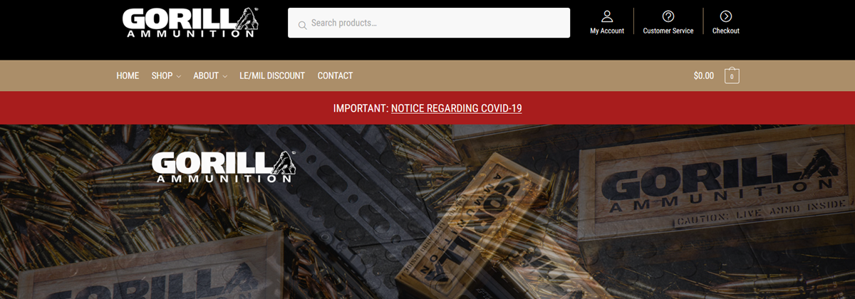 Gorilla Ammo Homepage Screenshot