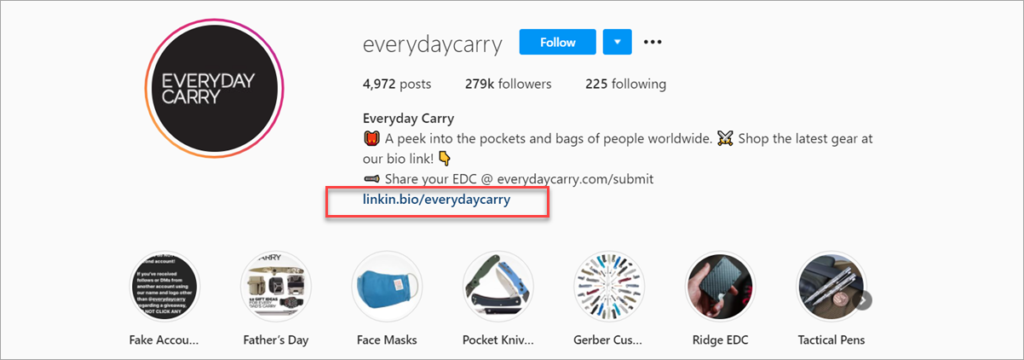 Everydaycarry Instagram Page Bio Link