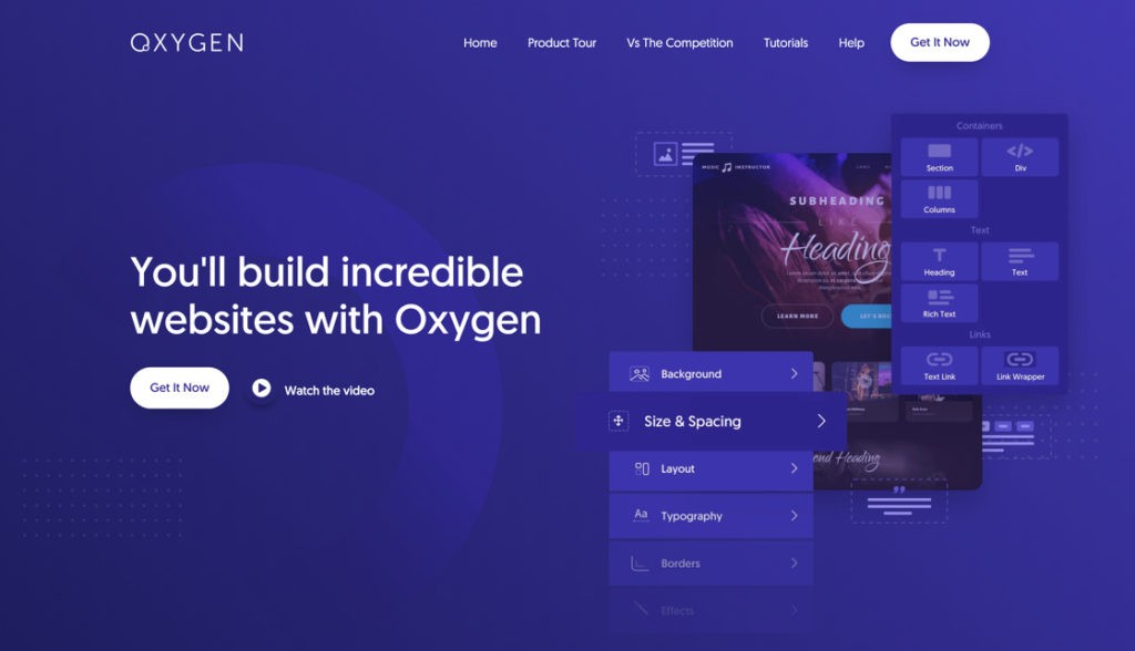 Oxygen Builder Homepage Screenshot