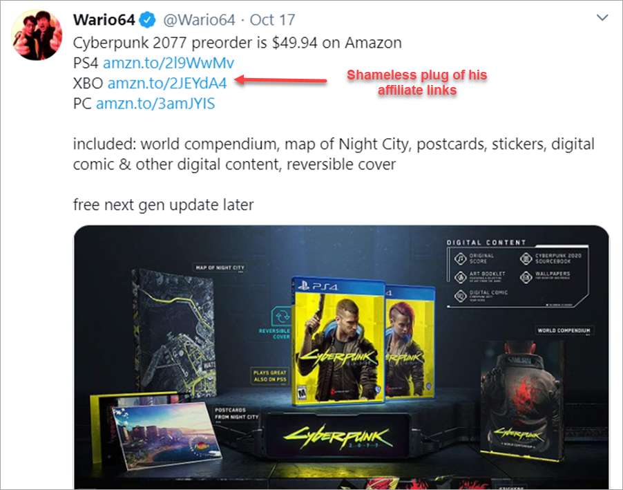 Warior64 Twitter Post With Amazon Links