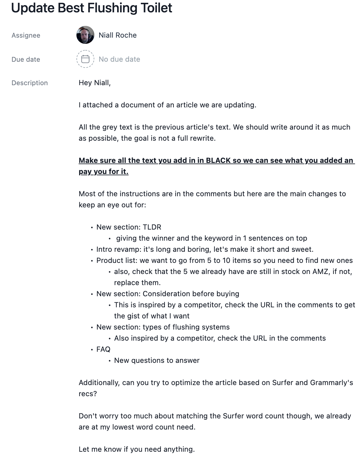 asana content update task