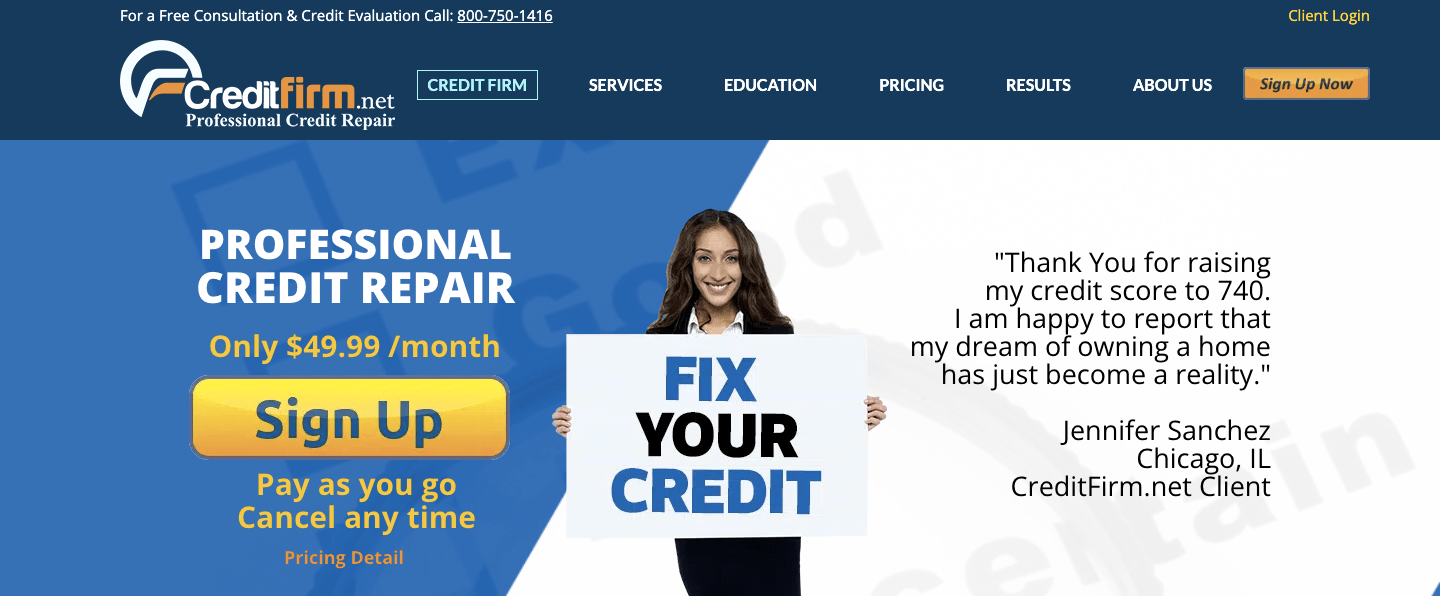 creditfirm homepage screenshot