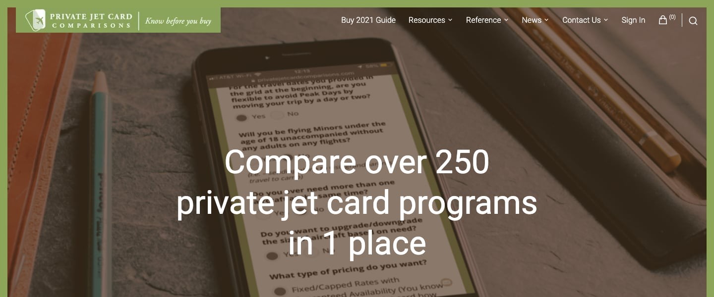 Private Jet Card Comparison Homepage