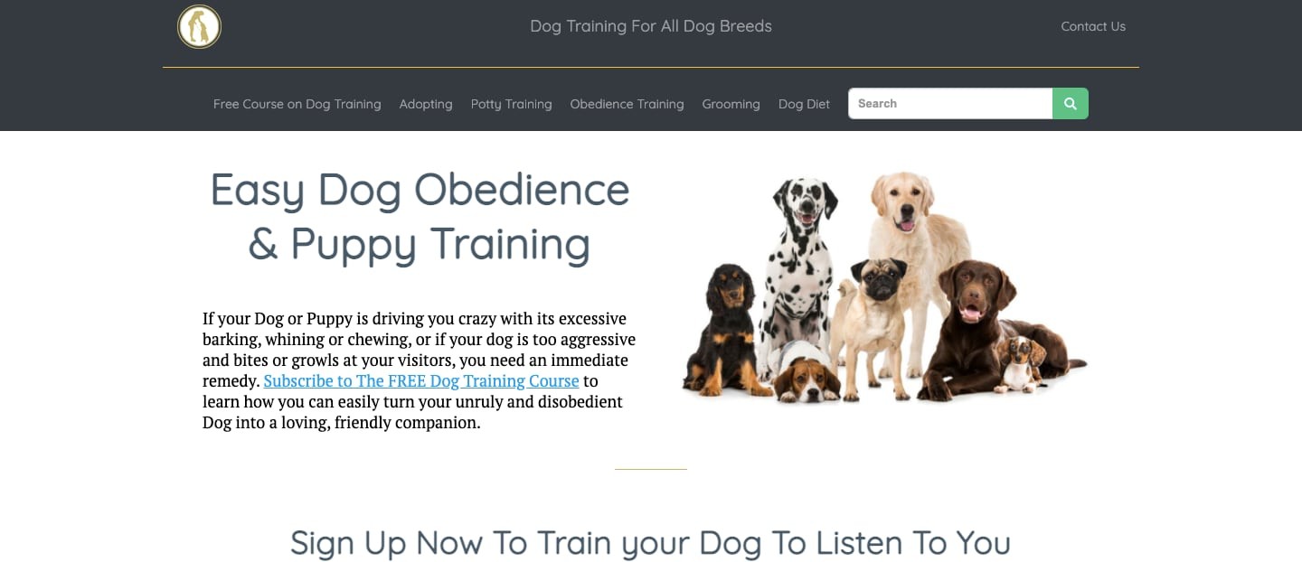 Train Pet Dog Homepage