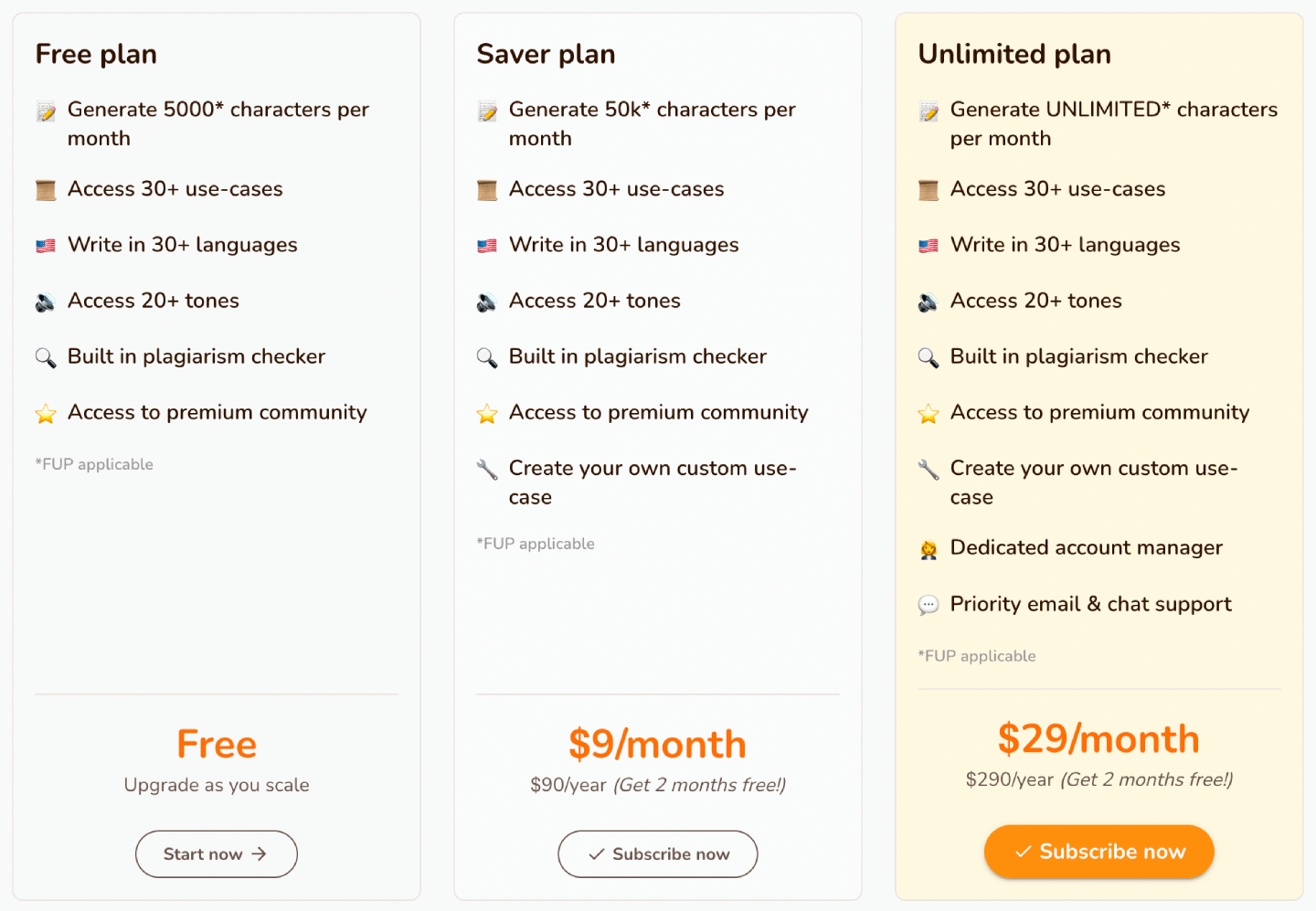 A screenshot of Rytr's pricing
