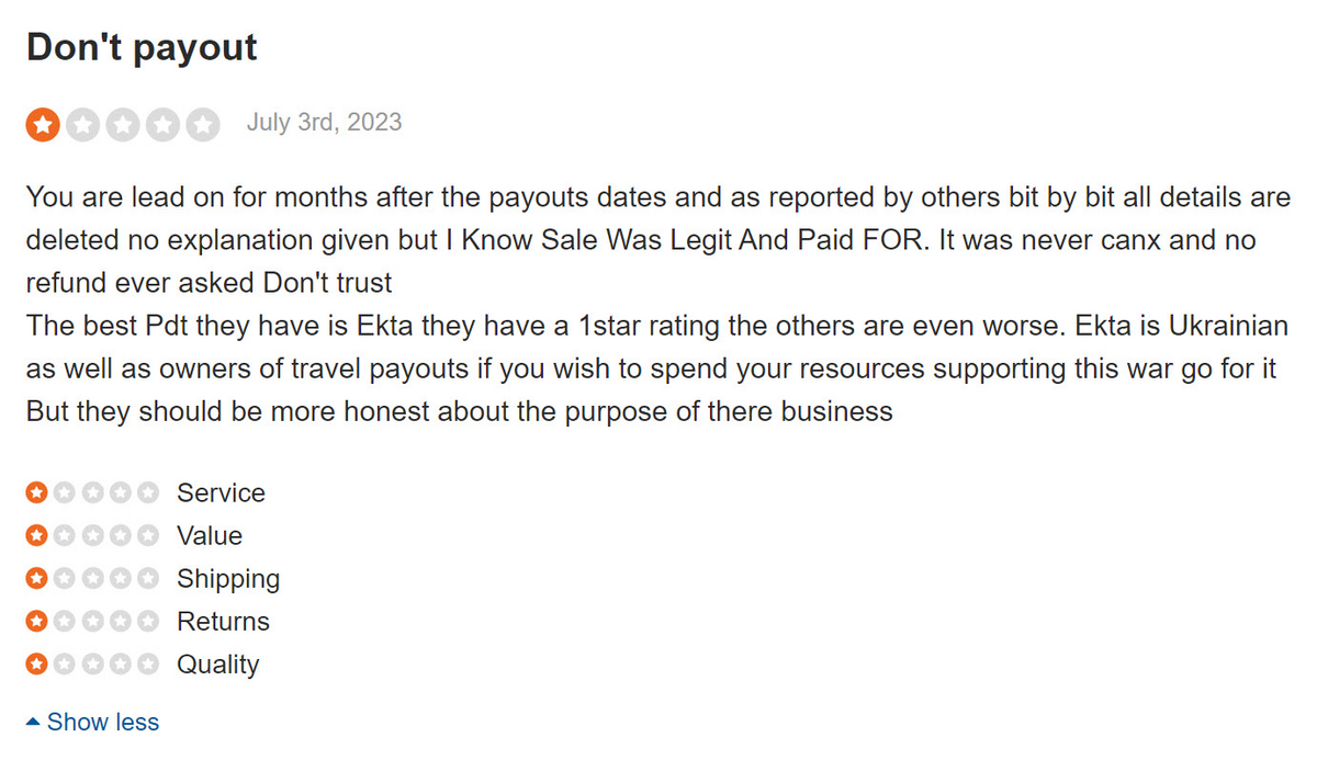 Travelpayouts poor review
