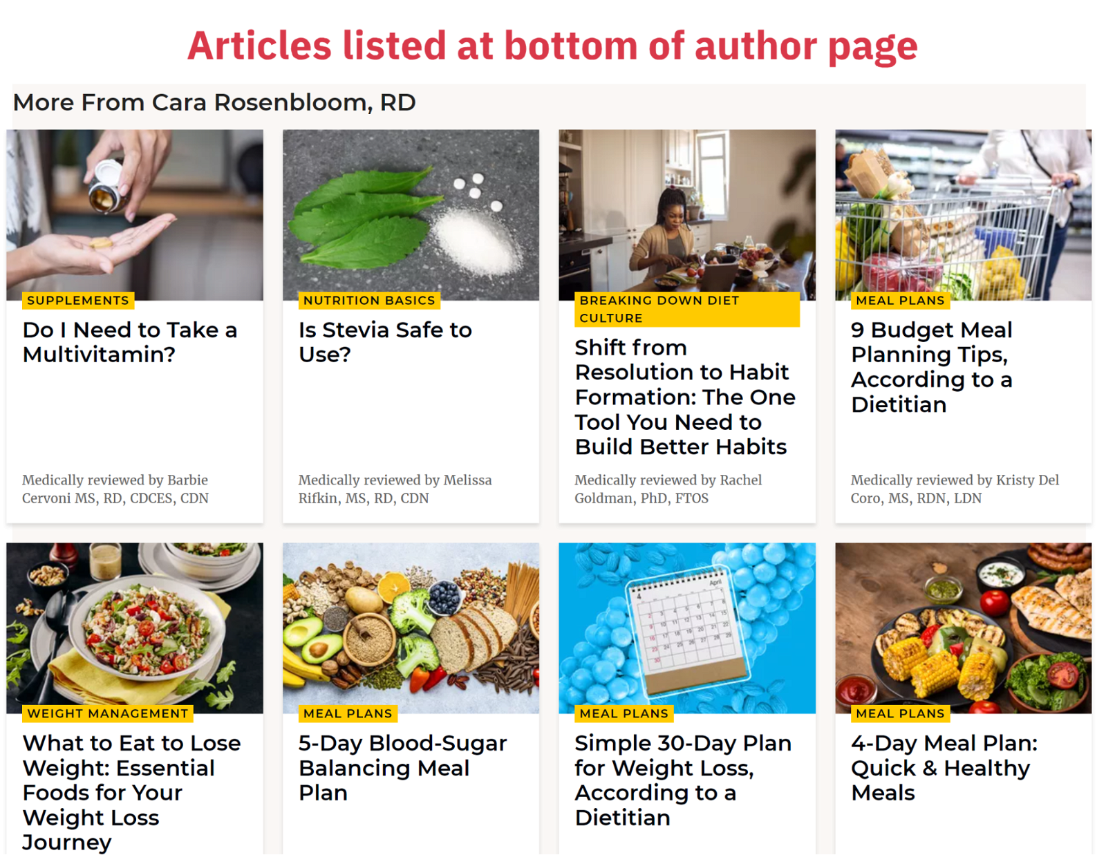 Verywell Fit articles at bottom of author page
