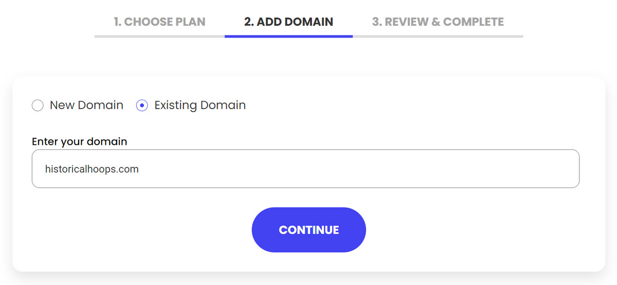 add existing domain name