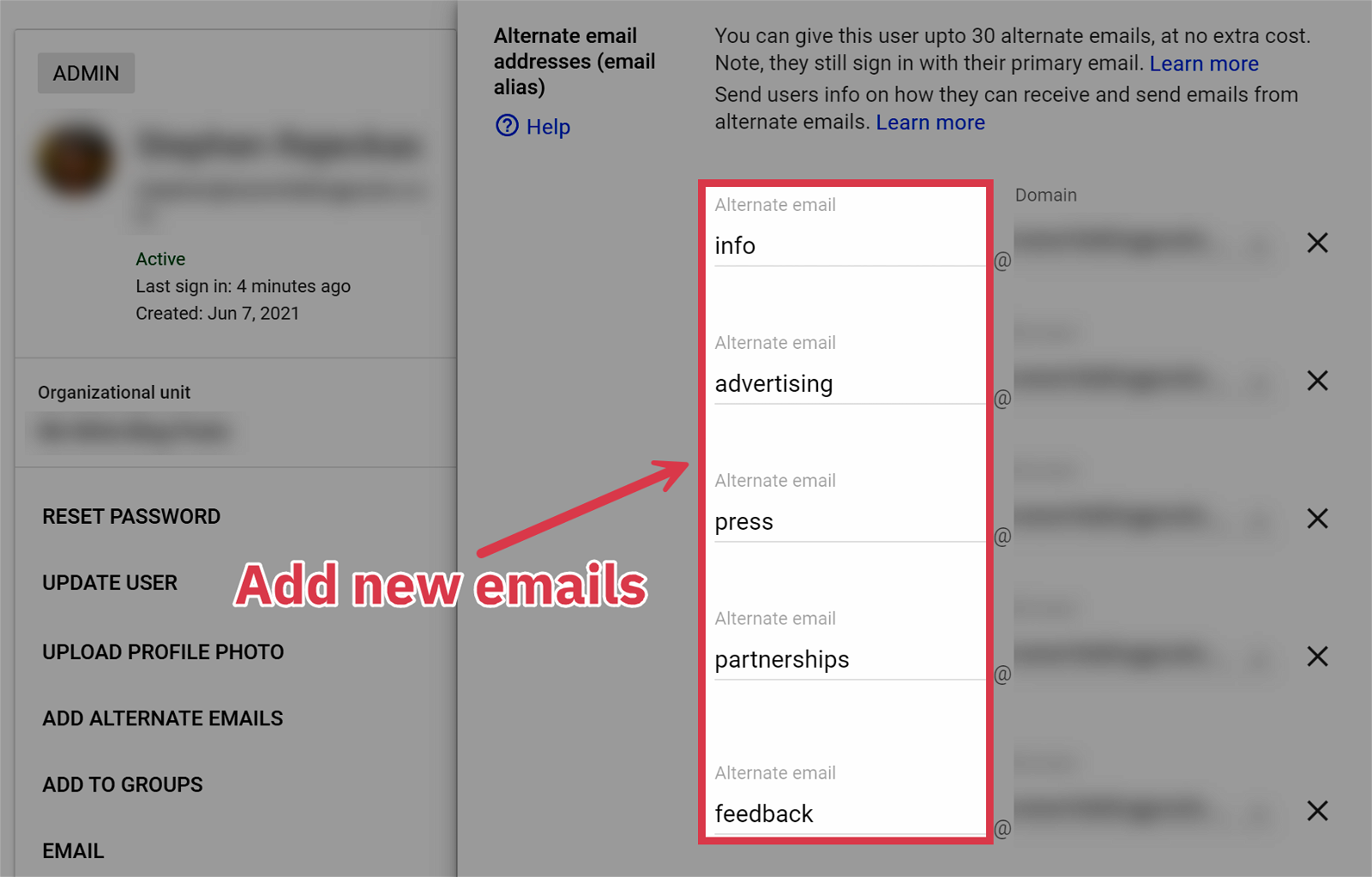 add new emails on Aliases