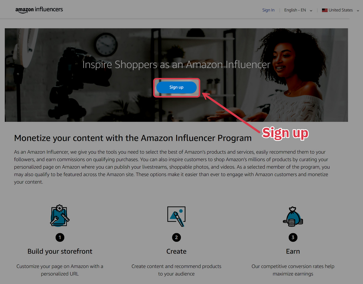 Amazon Influencers sign up