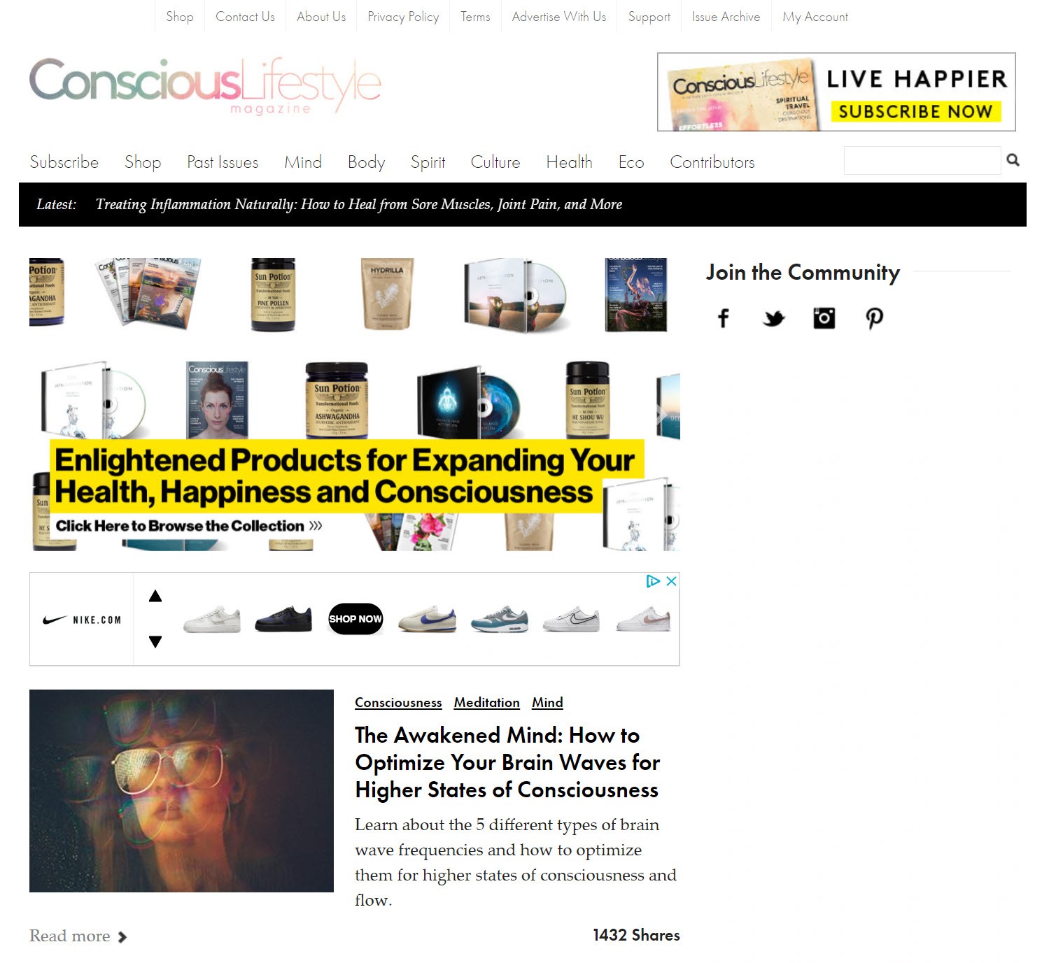 Conscious Lifestyle homepage