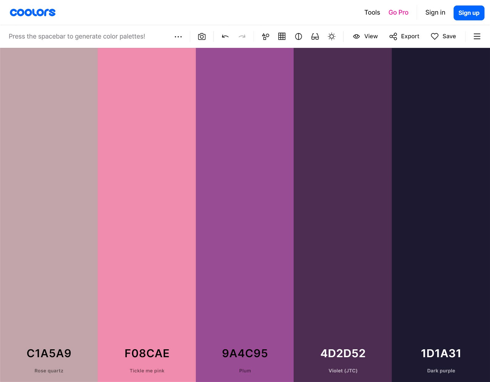 Color palette for personal blog