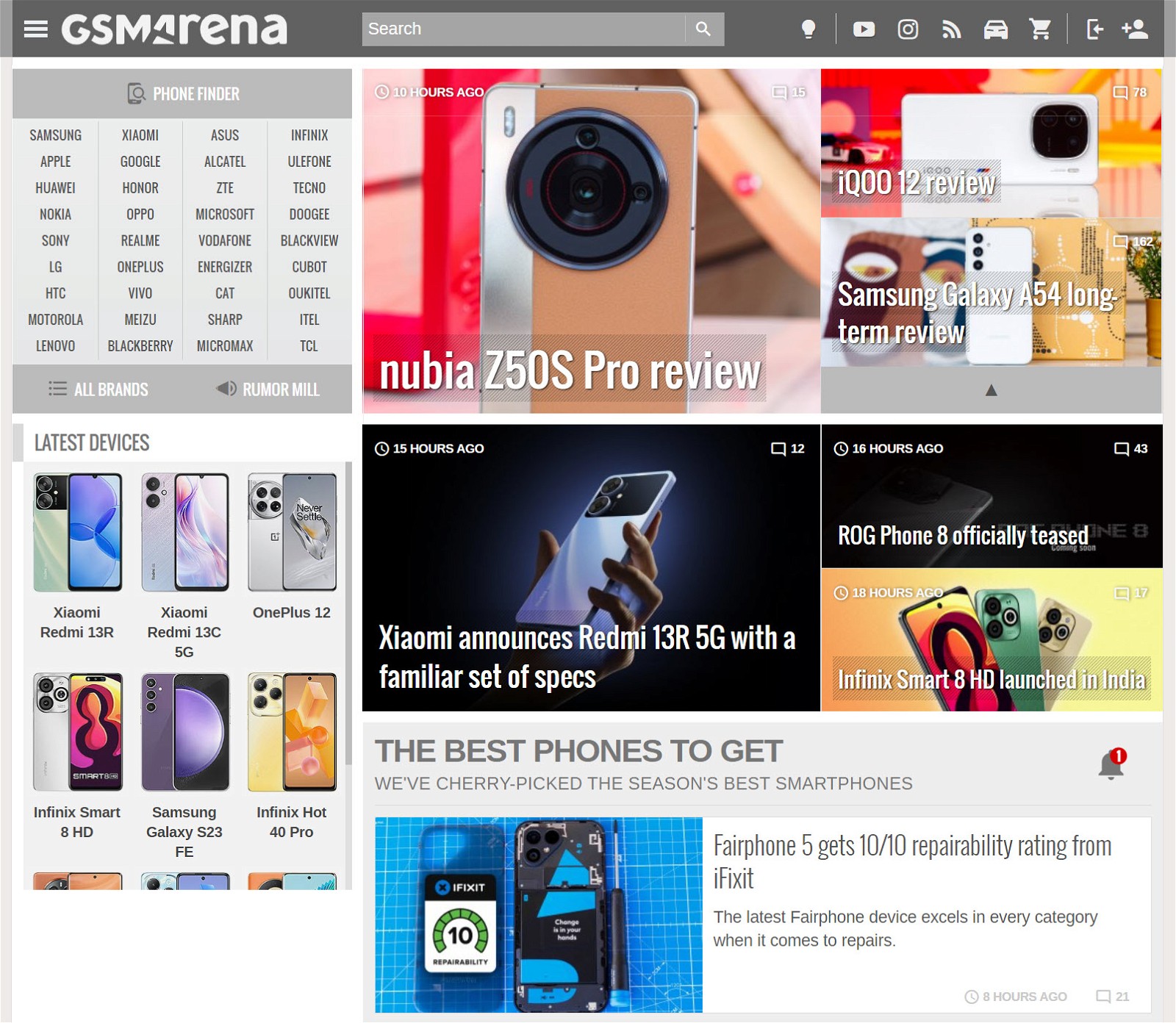 GSM Arena homepage