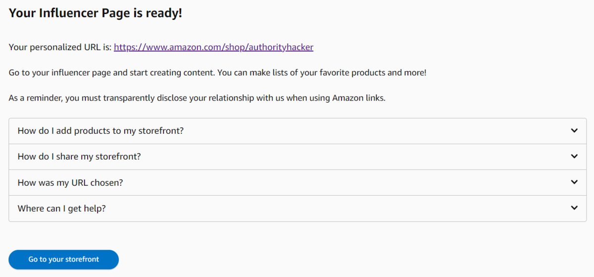 Amazon Influencers page ready