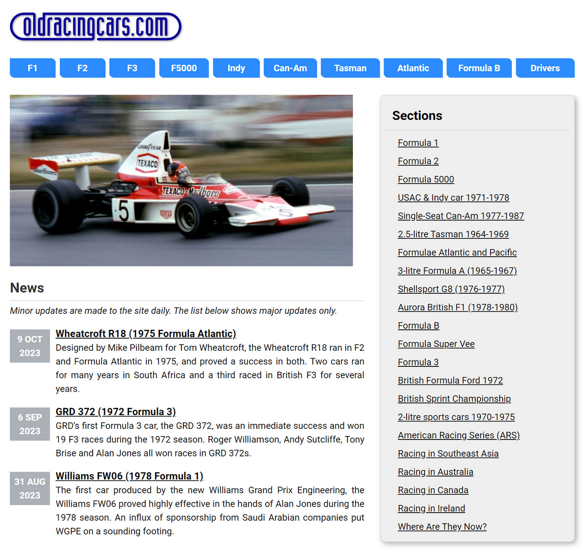 old racing cars homepage