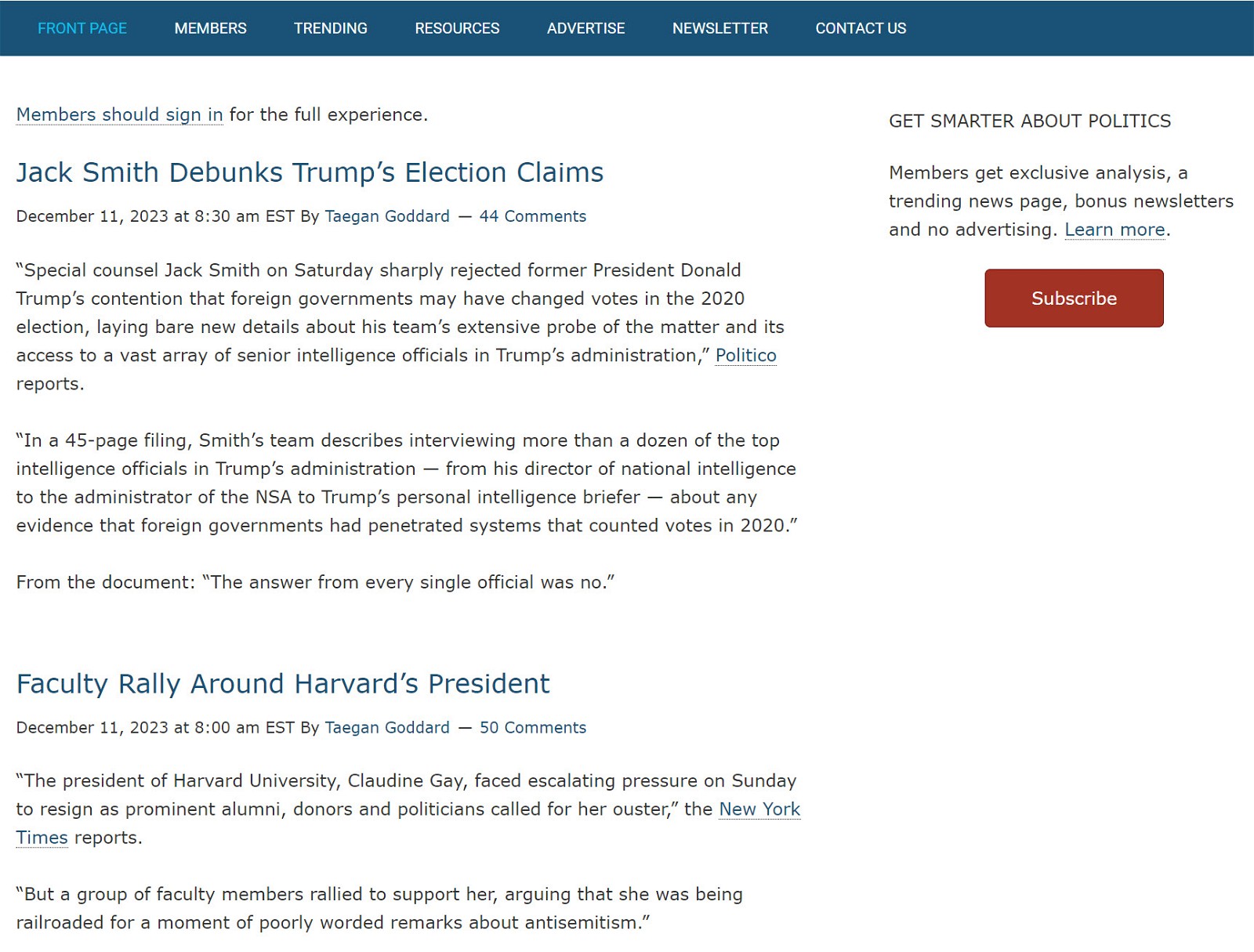 Political Wire homepage
