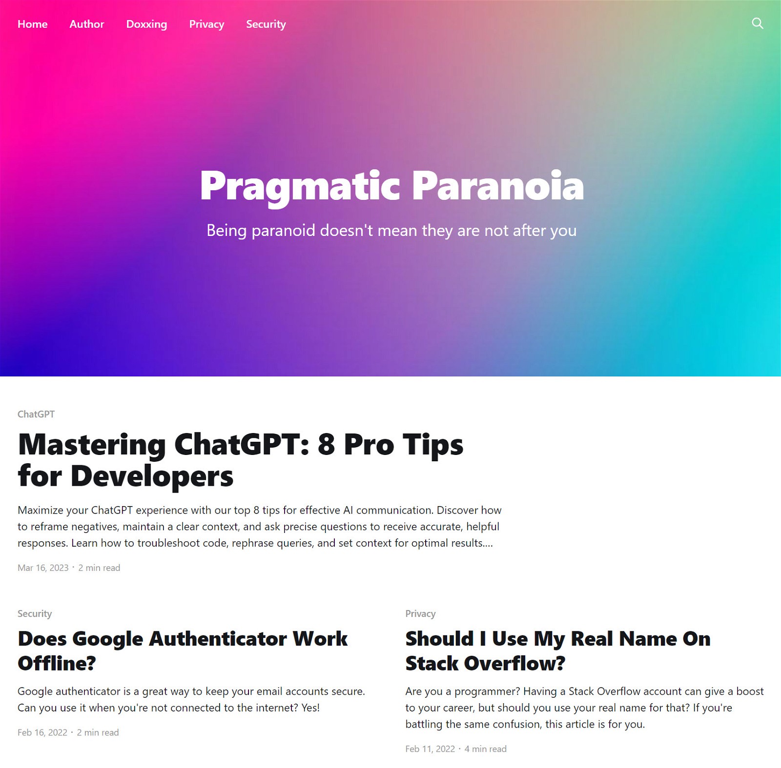 Pragmatic Paranoia homepage