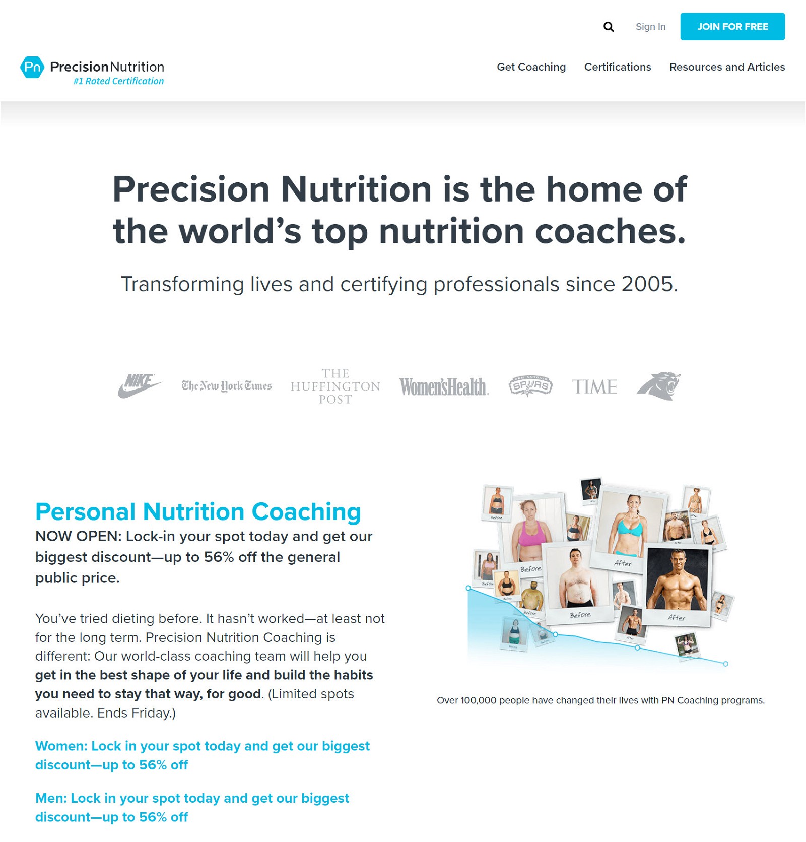 Precision Nutrition homepage