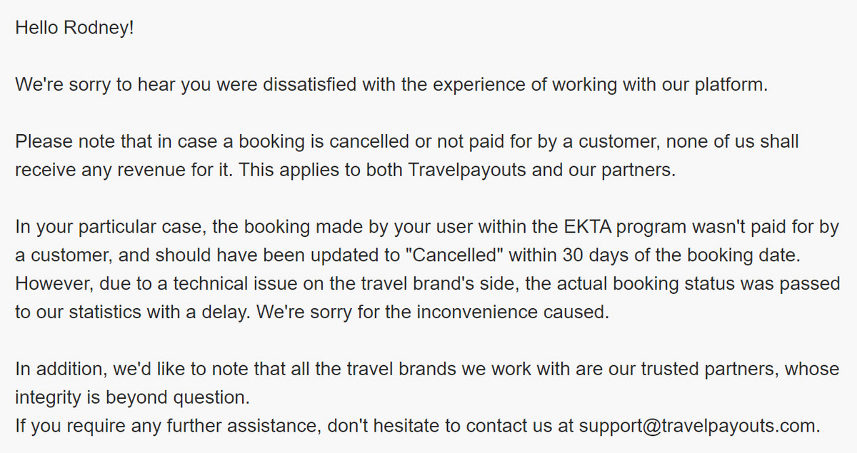 response from Travelpayouts