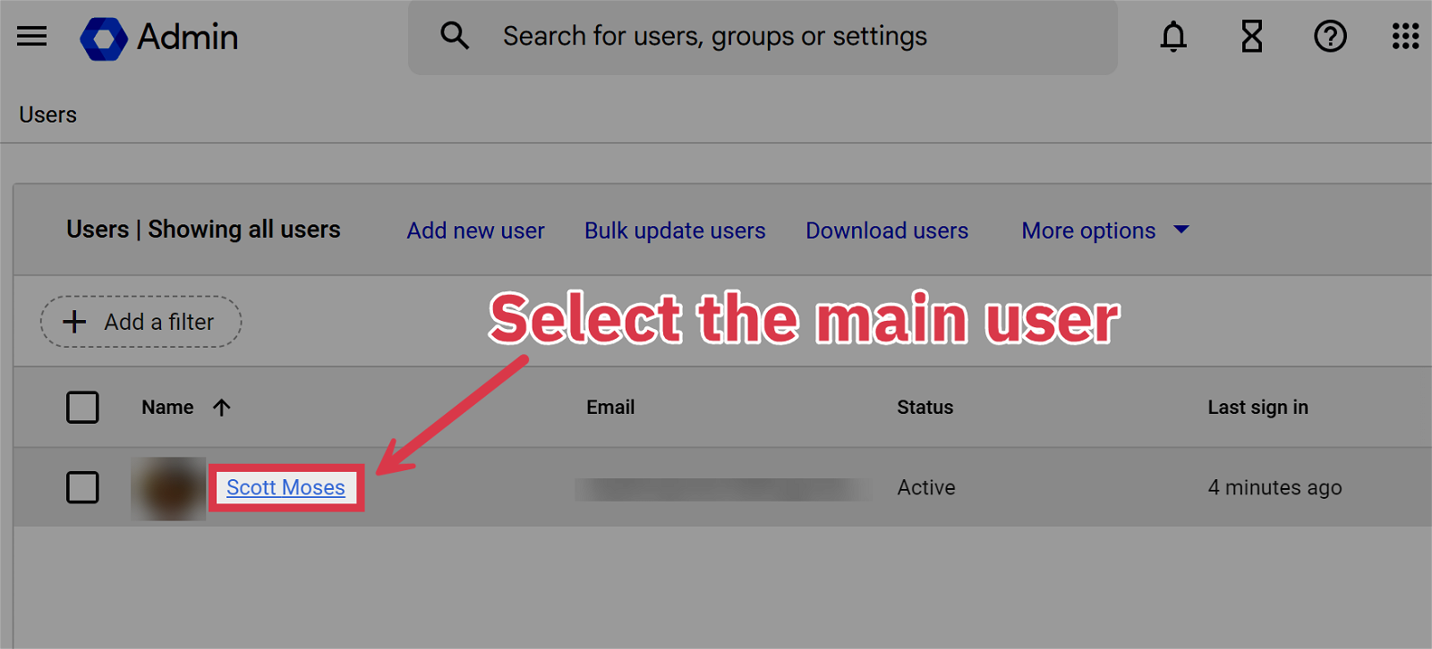 select main user on Google Workspace aliases