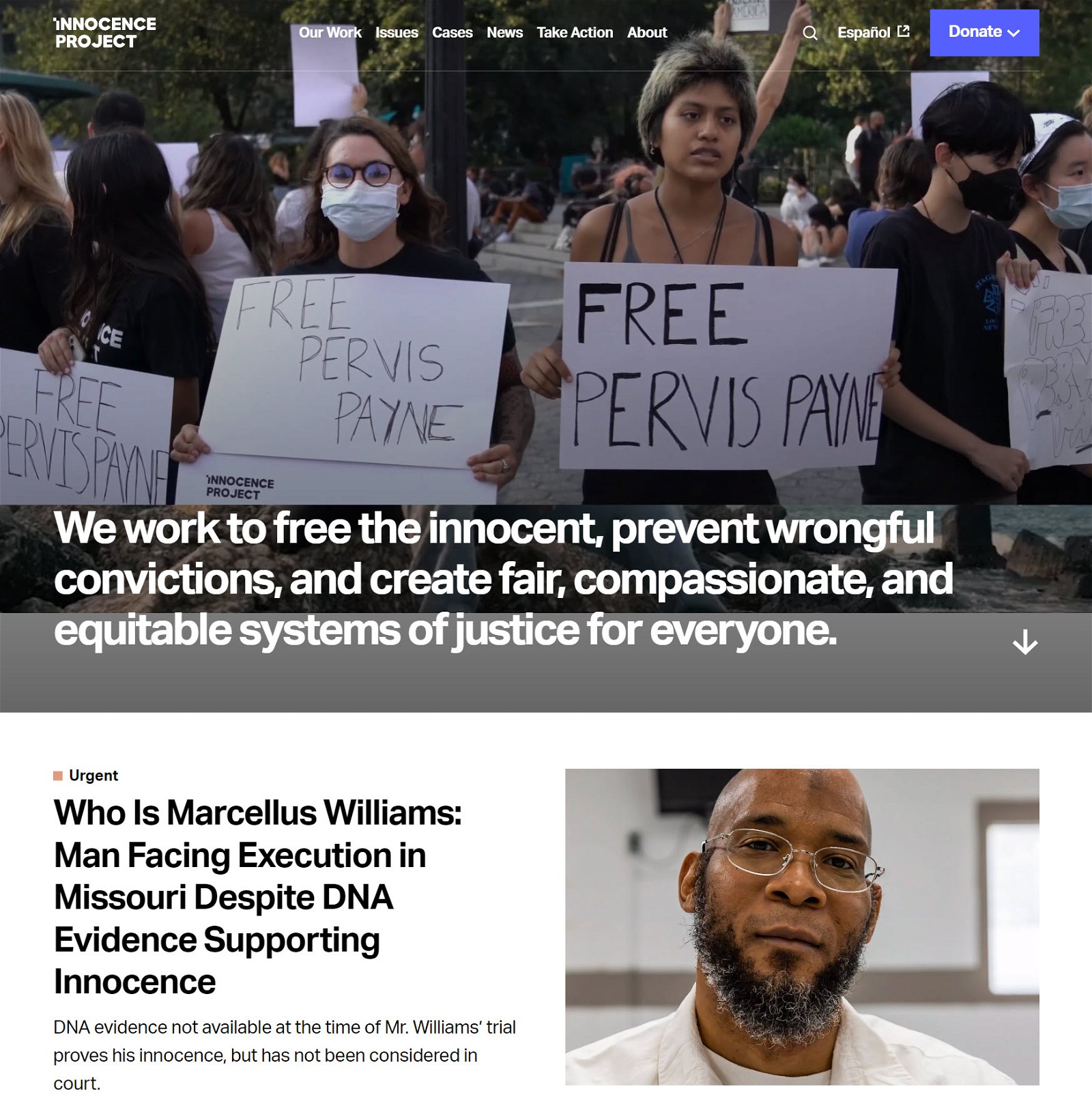 The Innocence Project homepage