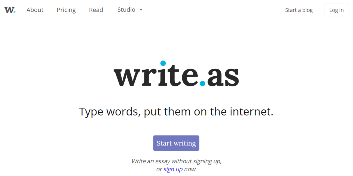 Write.as homepage